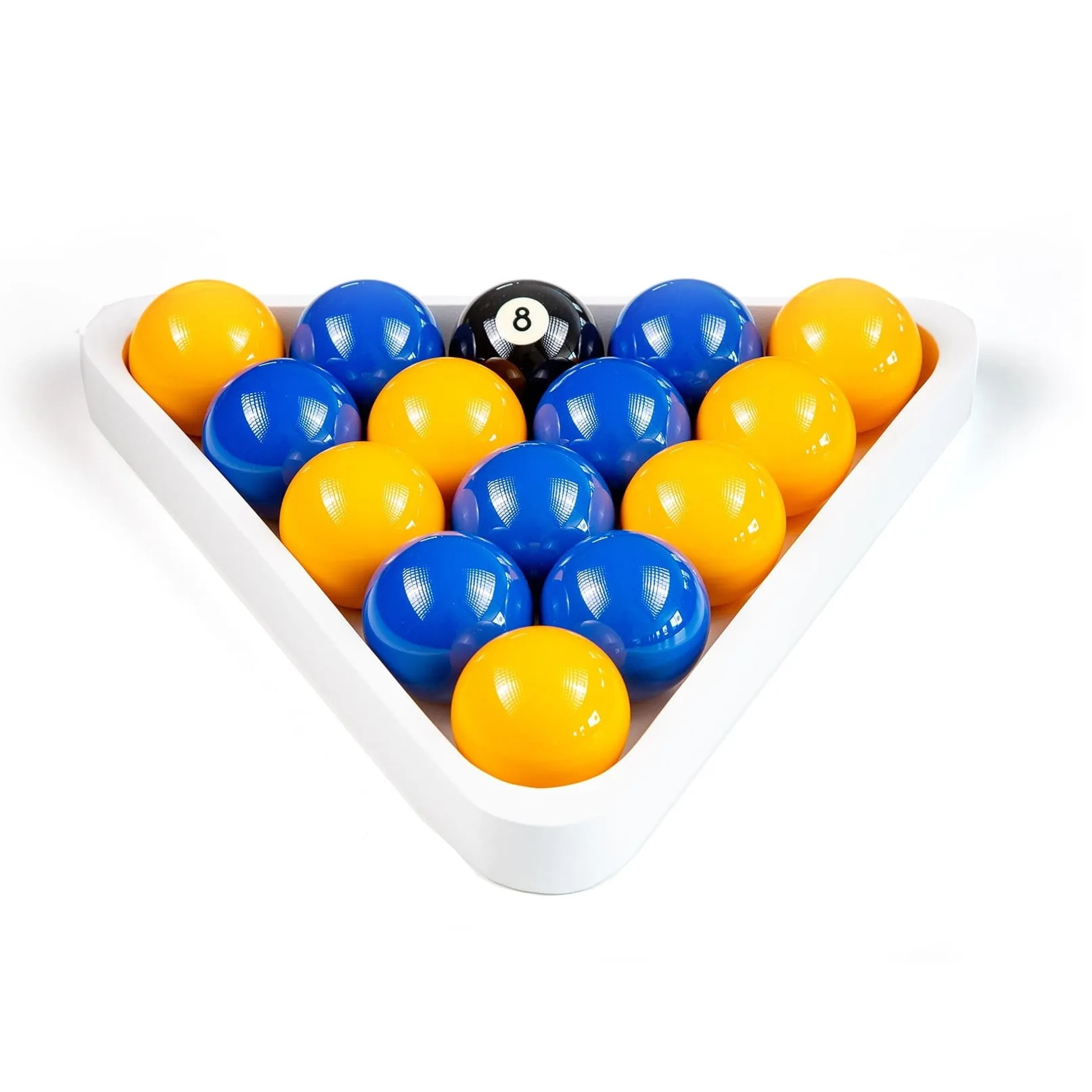 Jeu de billes Pool anglais aramith jaune et bleu 57 mm triangle