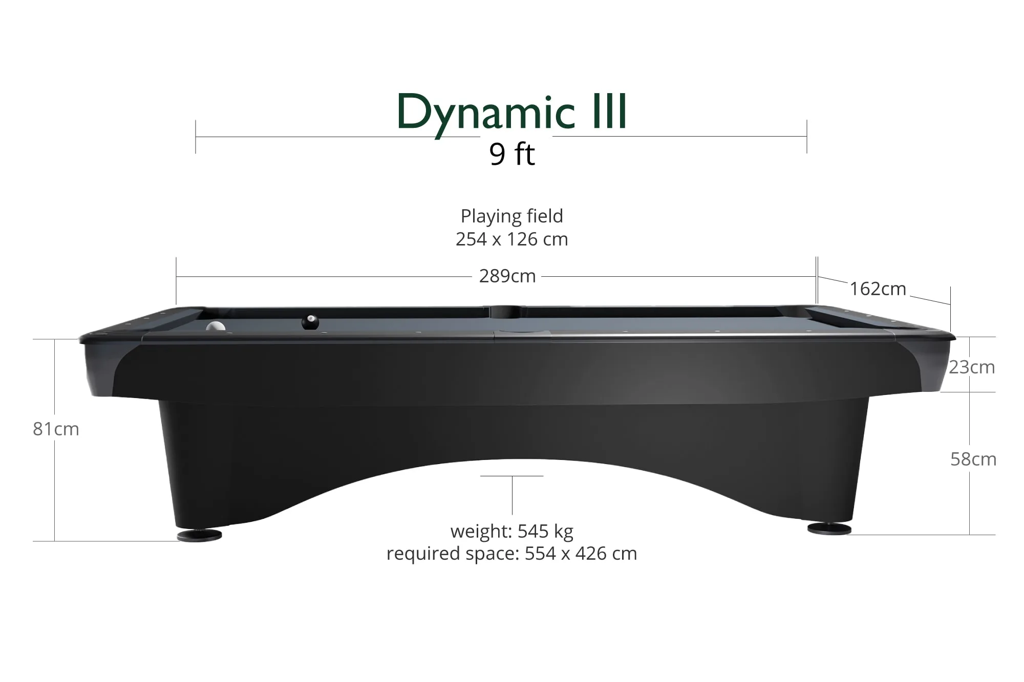 55-100-09-6-Billardtisch-Pool-Dynamic-III-matt-schwarz-massbild-min billard américian noir mat dynamic III