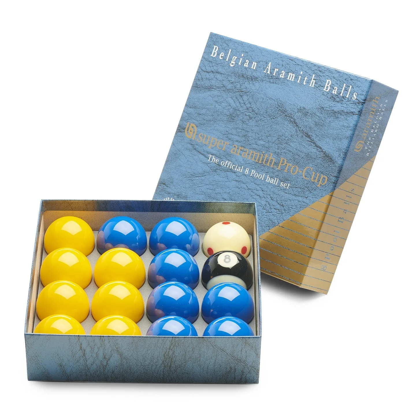 jeu de billes anglaises 50.8 Super Aramith Pro Cup jaunes et bleues yellow blue