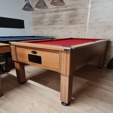Billard d'occasion pool anglais 8 pool DPT Emirates bois noyer tapis rouge