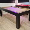 20230221_165554-min Billard Montfort LEWIS noir 220 cm avec tapis or gold champagne retour de billes centralisé par casier escamotable et plateau table avec décor incrusté en inox