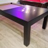 20230221_165937 Billard Montfort LEWIS noir 220 cm avec tapis or gold champagne retour de billes centralisé par casier escamotable et plateau table avec décor incrusté en inox